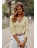 Ribbed bodysuit with ruffled front, yellow FG597 - Online store - Boutique